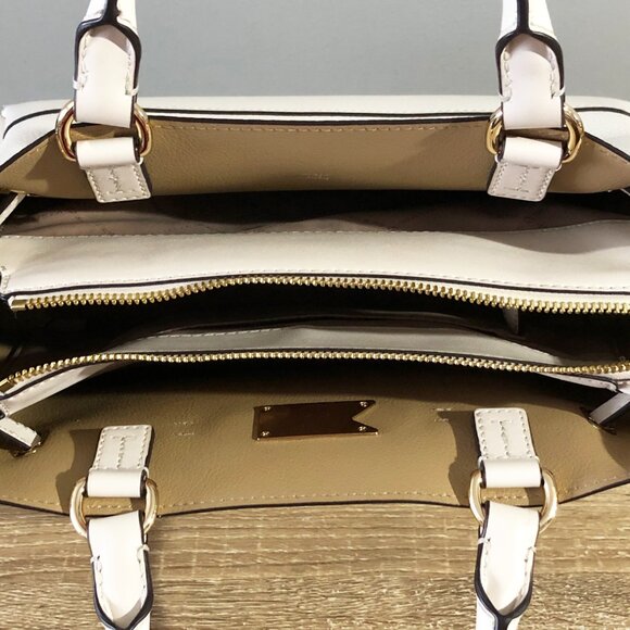 Michael Kors Reed Large White Leather Belted Satchel Crossbody Handbag MSRP $558 - Picture 8 of 11